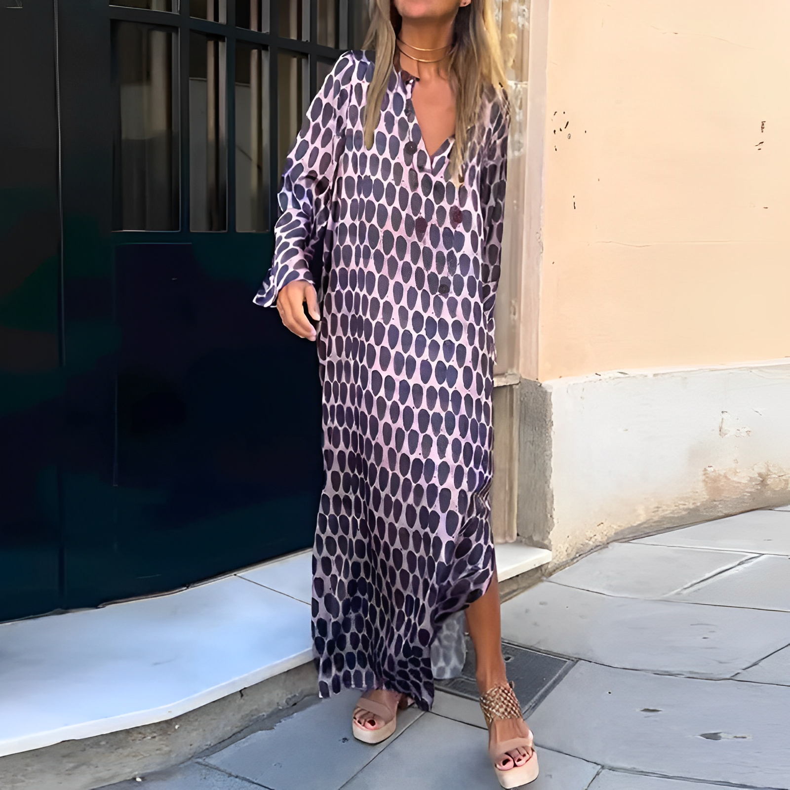 Juliet™ Vestido longo com decote em V estampado