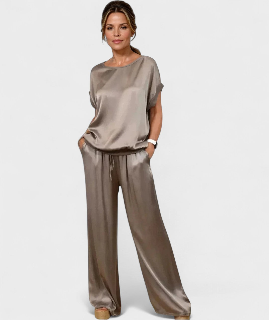 Alyra - Conjunto feminino com textura acetinada